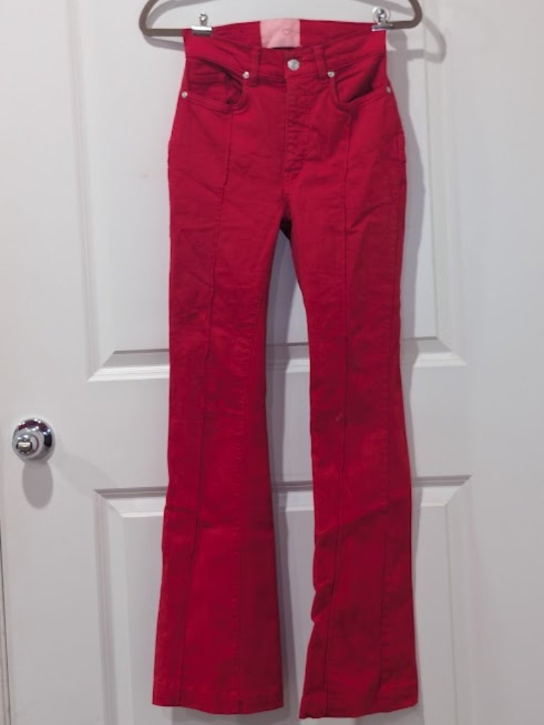 Revice Red Denim Flares Bell Bottom Stargazer High Rise